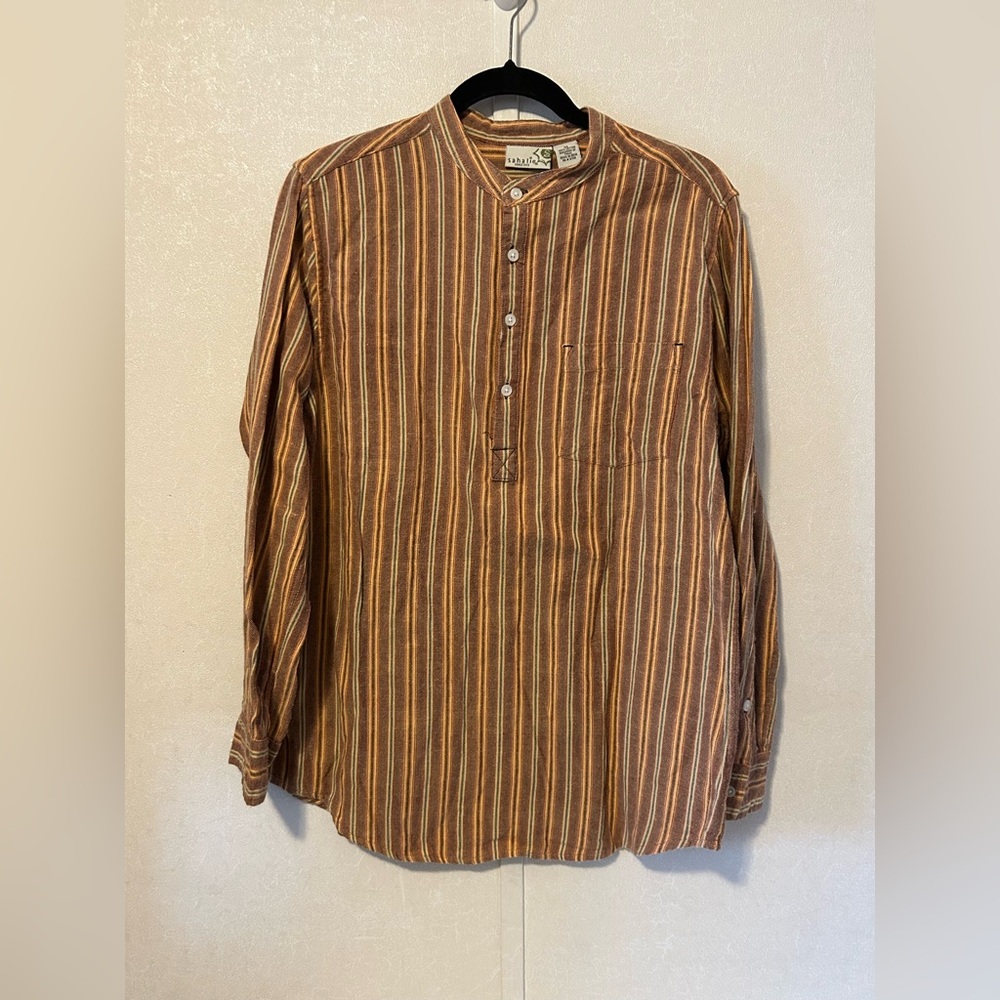 Sahalie | Brown Striped Casual Button Down Shirt | Size Medium